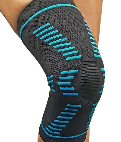 Бандаж профилактический Reabilitimed, RS-B34, на коленный сустав, с пружинными ребрами жесткости и силиконовой подушкой кольцом, (Графит/синяя бирюза)